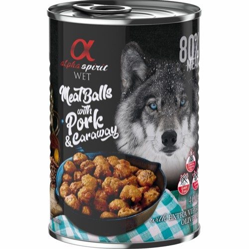 Alpha Spirit Kjøttboller med svinekjøtt og karve - Våtfôr Hund 6 x 400g