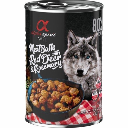 Alpha Spirit Kjøttboller med kronhjort og rosmarin - Våtfôr Hund 6 x 400g