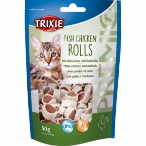 Kattesnacks Trixie Premio ruller med kylling og laks 50g