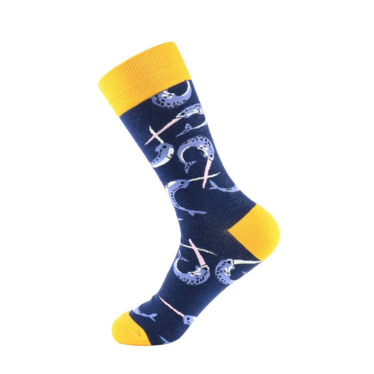 Blå og gul sokk med Narhvaler