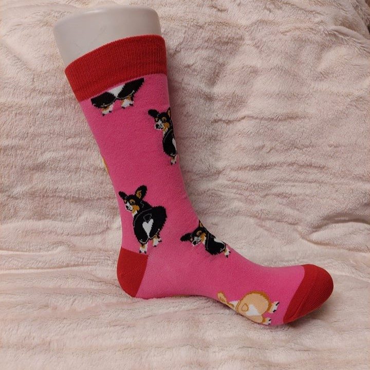 Rosa sokk med corgi