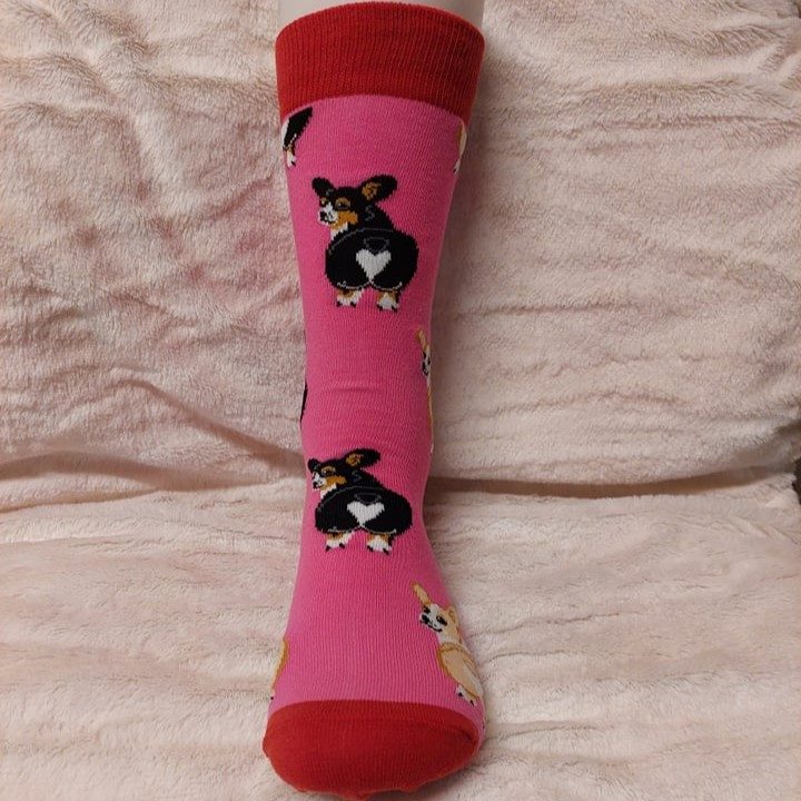 Rosa sokk med corgi