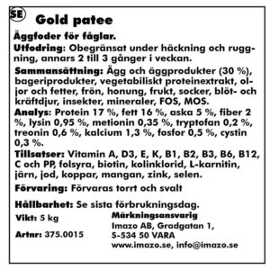 Patee prestige gold papegøyer 5kg